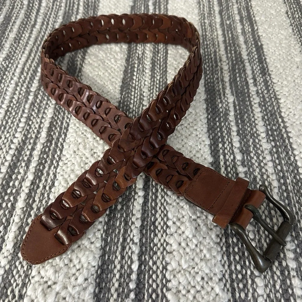 Vtg Woven Genuine Leather Belt Brown Women's M/L‎ Boho Western Hippie